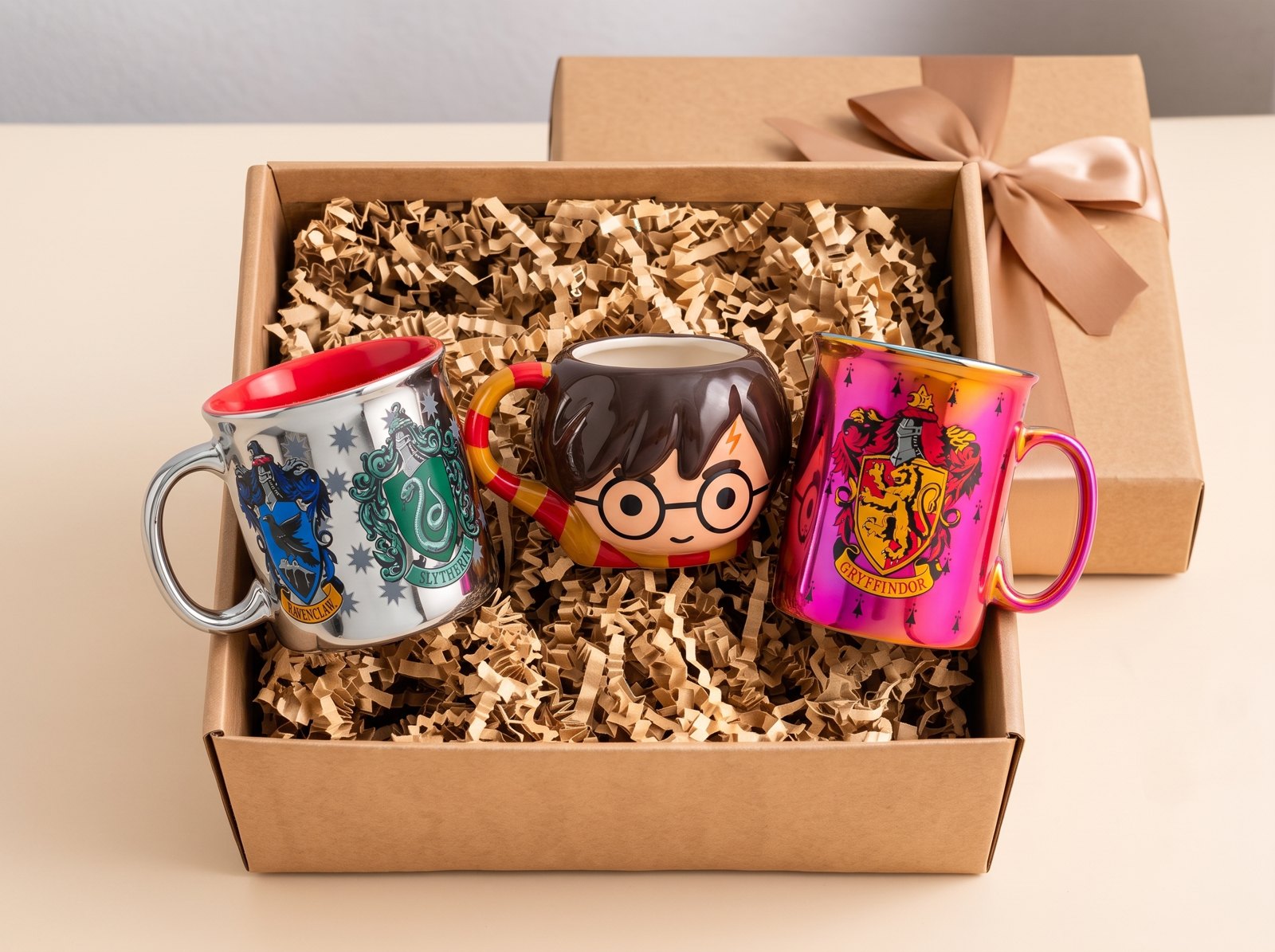 Kit navideño PopVerso con tres tazas en caja con relleno decorativo